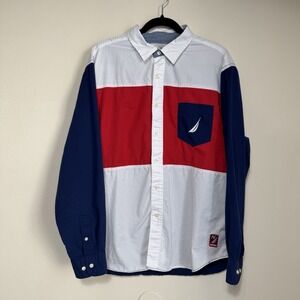 Nautica Colorblock Button Up Shirt Mens XL Sailing Coastal Yacht Vintage